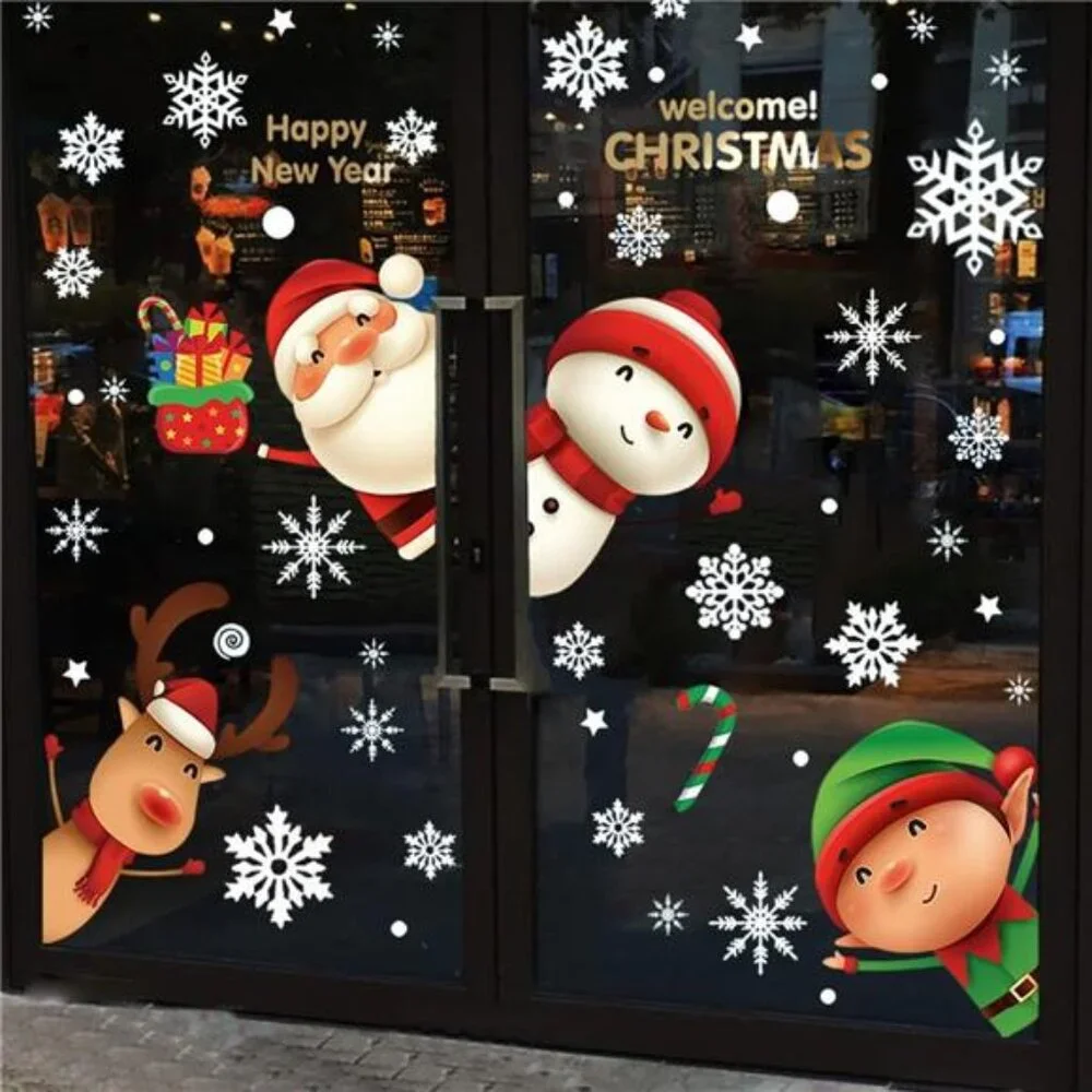 82PCS Christmas Snowflake Window Clings, Santa & Reindeer Holiday‎ Glass Decals